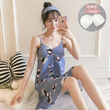 Pink Cartoon Print Pajamas Ladies Nightgown