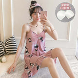 Pink Cartoon Print Pajamas Ladies Nightgown