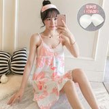 Pink Cartoon Print Pajamas Ladies Nightgown