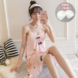 Pink Cartoon Print Pajamas Ladies Nightgown