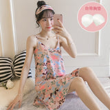 Pink Cartoon Print Pajamas Ladies Nightgown